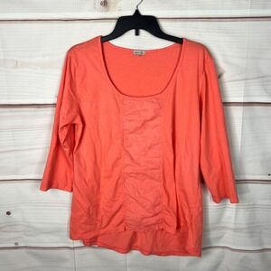 Mododoc Top Womens XL Orange Scoop Neck T-Shirt Cotton 3/4 Sleeve Embroidered
